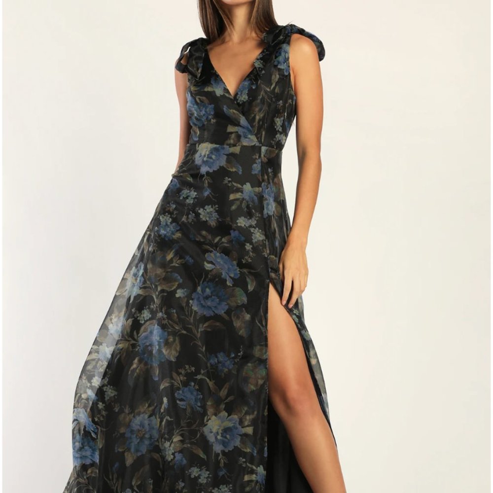 Fit For a Fairytale Black Floral Tie-Strap A-Line Maxi Dress